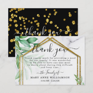 Elegant Glitter Leaves Funeral Food Thank You Card