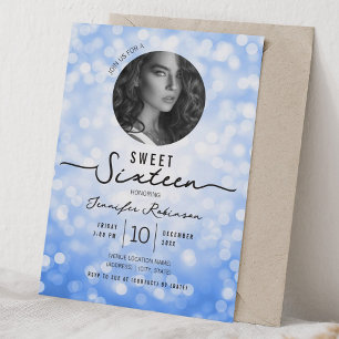 Elegant Glitter Lights Sweet 16 Birthday Navy Blue Invitation
