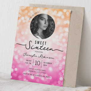 Elegant Glitter Lights Sweet 16 Birthday Ombre Invitation