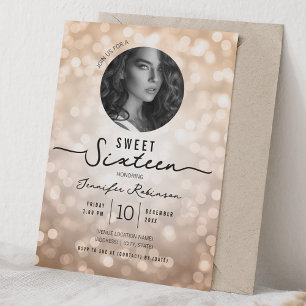 Elegant Glitter Lights Sweet 16 Birthday Rose Gold Invitation