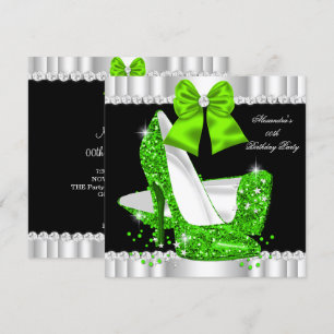 Elegant Glitter Lime Glamour High Heels Birthday 3 Invitation