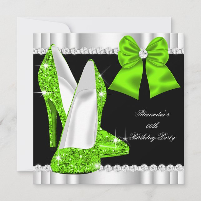 Elegant Glitter Lime Green High Heels Birthday 2 Invitation (Front)