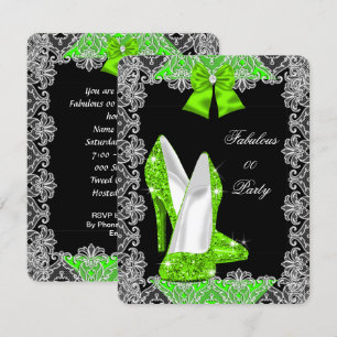 Elegant Glitter Lime Green Stiletto Fabulous Party Invitation