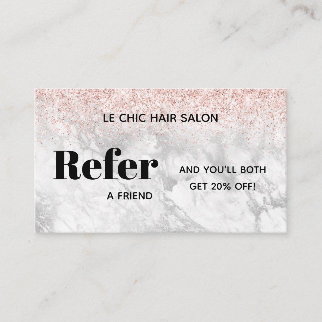 Elegant Glitter Marble Salon Spa  Referral  Busine Business Card (Front)