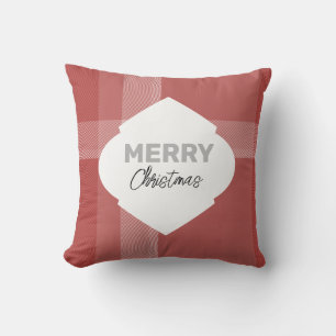 Elegant Glitter Merry Christmas Tartan Burgundy Cushion
