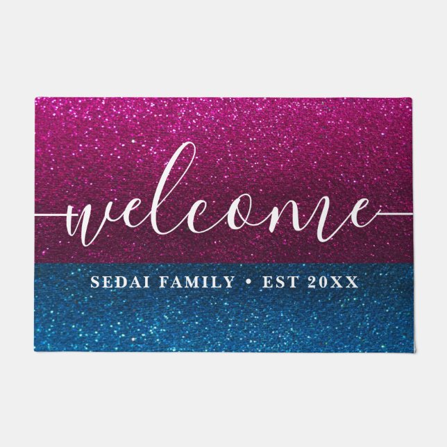 Elegant Glitter Modern Family Year Established Doormat (Front)