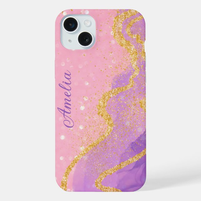 Elegant Glitter monogrammed Name iPhone Case (Back)