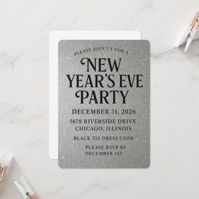 Elegant Glitter New Year’s Eve Invitation (Front/Back In Situ)
