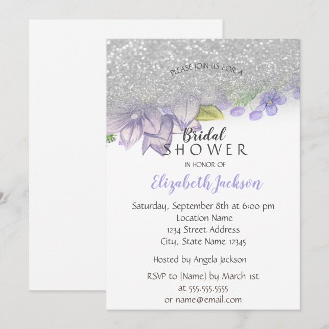 Elegant Glitter Ombre, Flowers  Bridal Shower Invitation (Front/Back)