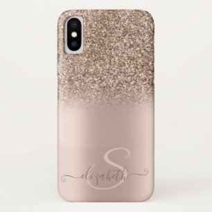 Elegant Glitter Ombre Rose Gold Monogram iPhone X Case