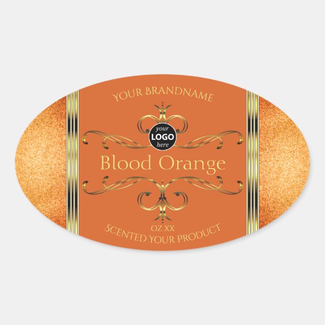 Elegant Glitter Orange Gold Product Label Add Logo (Front)