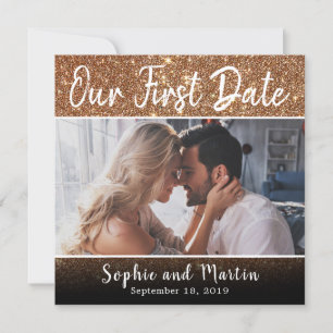 Elegant Glitter Our First Date Photo Couple Card
