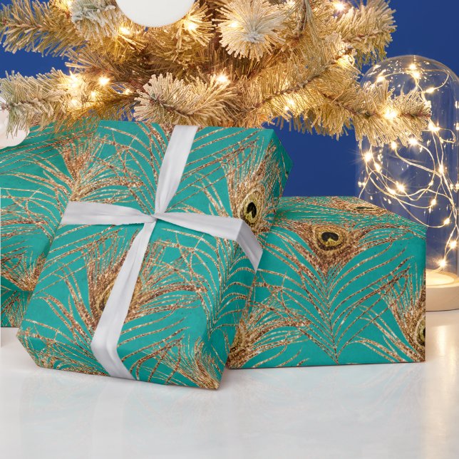 Elegant Glitter Peacock Feathers Pattern  Wrapping Paper (Holidays)