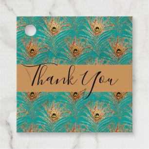 Elegant Glitter Peacock Feathers Personalised Favour Tags