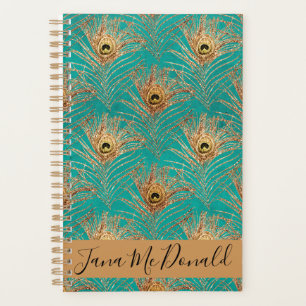 Elegant Glitter Peacock Feathers Personalised  Planner