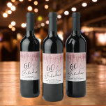 Elegant Glitter Pink 60th Birthday Party  Wine Label<br><div class="desc">Elegant and chic 60th birthday party personalised wine labels featuring "60 & Fabulous" written in a stylish calligraphy script against a pink ombre background,  with pink and rose gold faux glitter drips.</div>