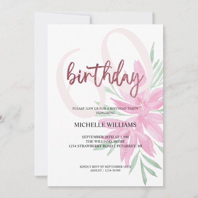 Elegant Glitter Pink Calligraphy Birthday Invitati Invitation (Front)