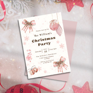 Elegant Glitter Pink Coquette Christmas Party Invitation