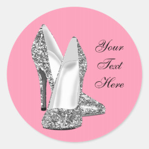 Elegant Glitter Pink High Heel Shoe Stickers