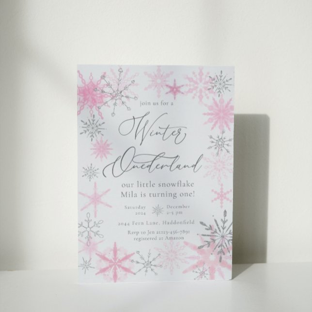 Elegant Glitter Pink Onederland First Birthday Invitation (Creator Uploaded)