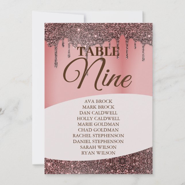 Elegant Glitter Pink Seating Chart Table 9 Nine Invitation (Front)
