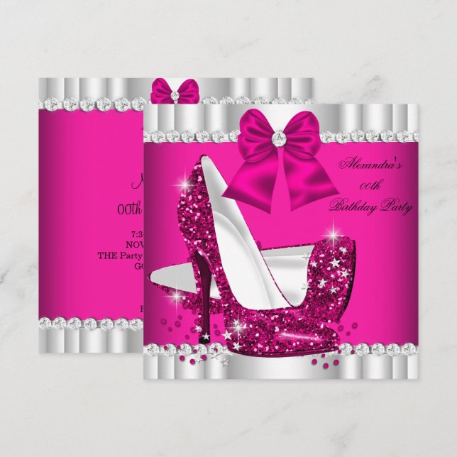 Elegant Glitter Pink White Glamour High Heel Invitation (Front/Back)