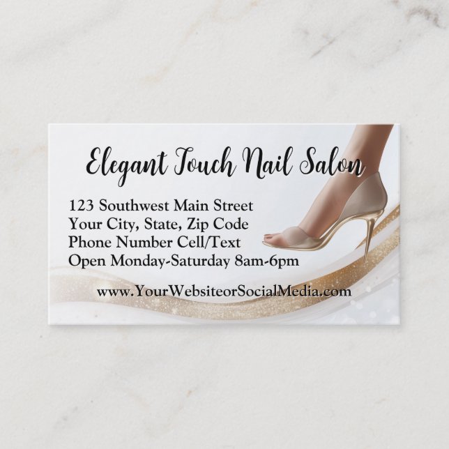 Elegant Glitter Pump Pedicure Manicure Nail Salon Business Card (Front)
