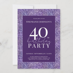 Elegant Glitter Purple 40th Birthday Party Invitation