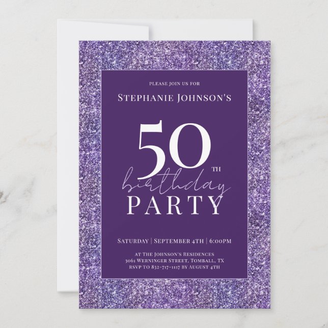 Elegant Glitter Purple 50th Birthday Party Invitation (Front)