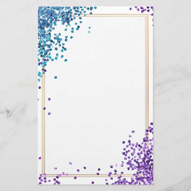 Elegant glitter purple blue stationery 5.5" x 8.5" (Front)