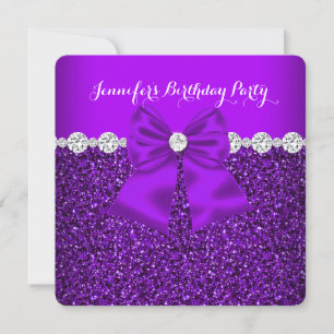 Elegant Glitter Purple Diamonds Birthday 3 Invitation