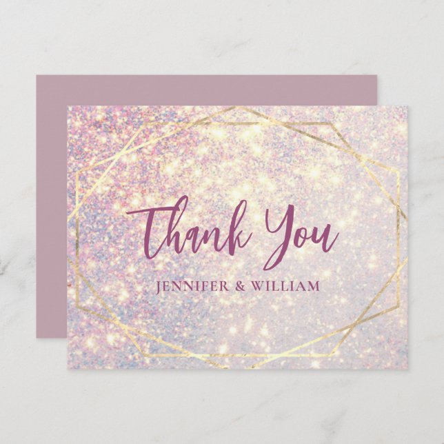 Elegant Glitter Purple Geometric Wedding Thank You Card (Front/Back)