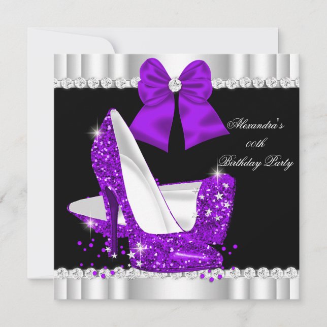 Elegant Glitter Purple Glamour High Heels Invitation (Front)
