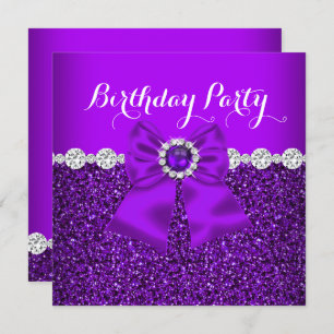 Elegant Glitter Purple Pearl Diamonds Bow Birthday Invitation