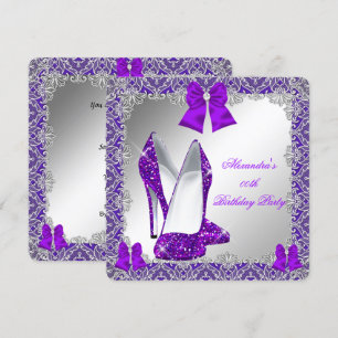 Elegant Glitter Purple Stiletto Birthday Party Invitation