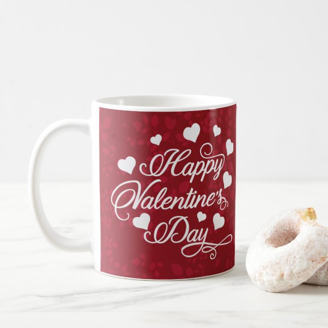 Elegant Glitter Red Happy Valentine's Day Coffee Mug (With Donut)