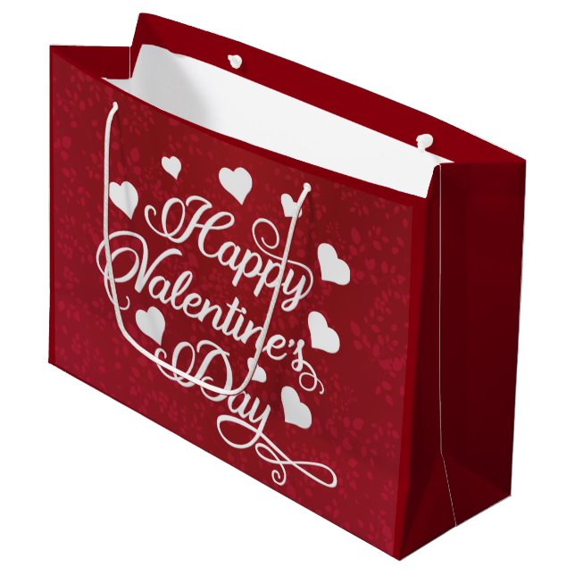 Elegant Glitter Red Happy Valentine's Day Large Gift Bag (Front Angled)