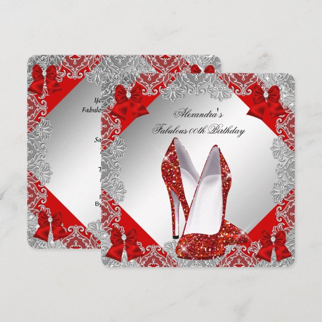 Elegant Glitter Red Stiletto Birthday Party Invitation (Front/Back)