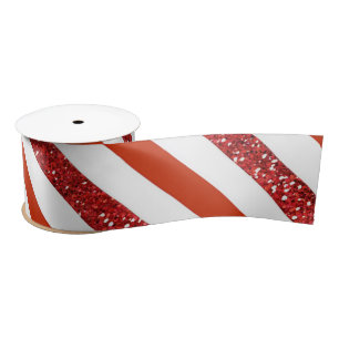 Elegant Glitter Red White Stripes,Christmas Satin Ribbon