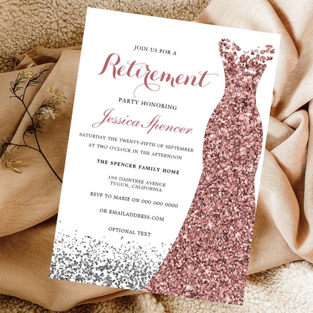 Elegant Glitter Rose Gold Dress Retirement Party Invitation (Creator Uploaded)