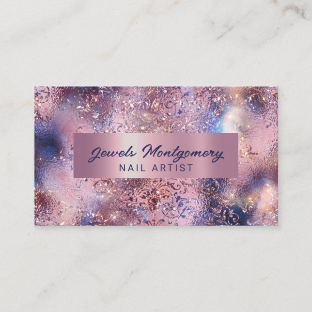 Elegant Glitter Rose Gold Faux Foil Girly Business Card (Front)