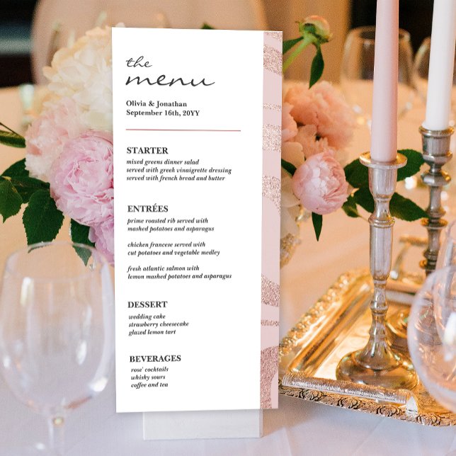 Elegant Glitter RoseGold Wedding Table Menu Card (Creator Uploaded)