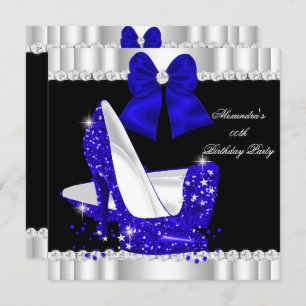 Elegant Glitter Royal Blue Glamour High Heels Invitation