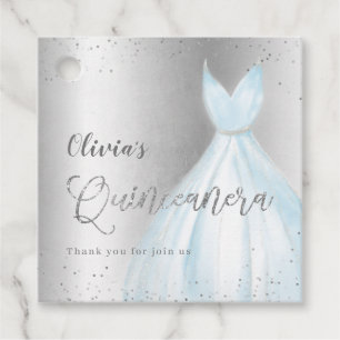 Elegant glitter silver blue dress quinceañera favour tags