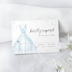 Elegant glitter silver blue dress quinceañera RSVP Card
