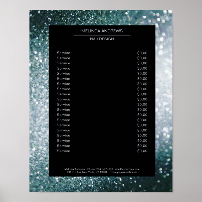 Elegant glitter silver blue price list poster (Front)