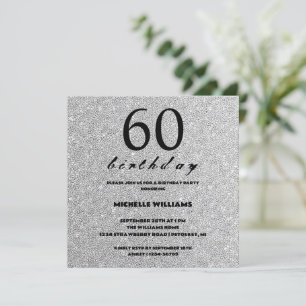 Elegant Glitter Silver Calligraphy Birthday