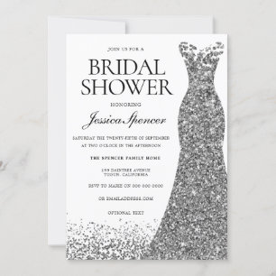 Elegant Glitter Silver Dress Bridal Shower Invite