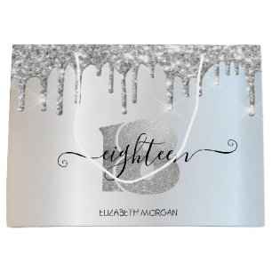Elegant Glitter Silver Drips 18th Birthday Large Gift Bag