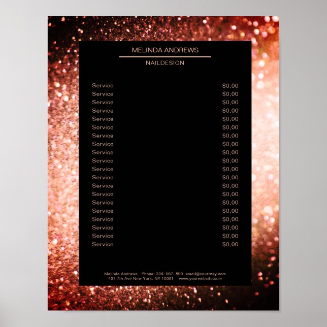 Elegant Glitter Silver Orange Price List Poster (Front)